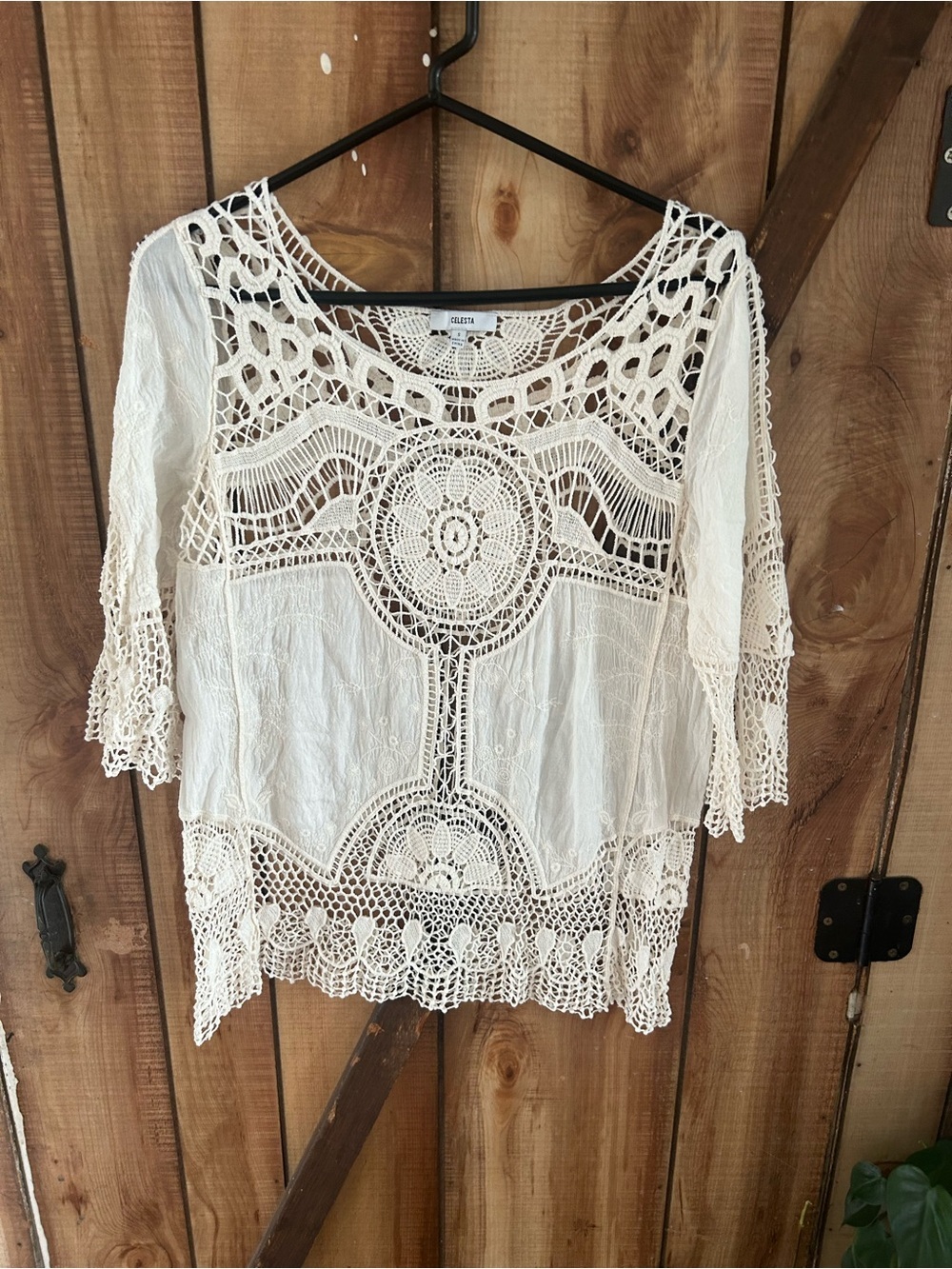 Celesta Womens Crochet Lace Boho Top One Size Ivory Cotton Blend Small